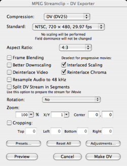 "MPEG Streamclip - DV exporter" screen shot
